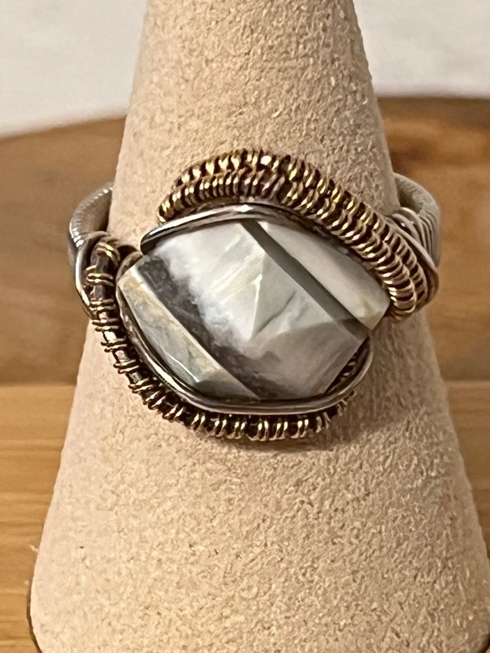 Handcrafted Wire Wrapped Mixed Metal Zebra Jasper Statement Ring – Size 9 - Picture 5 of 6